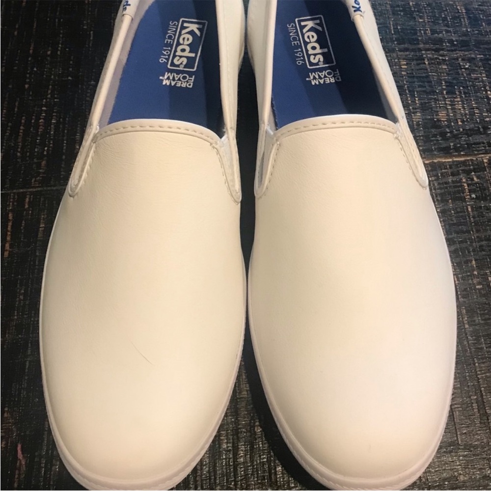 Keds White Leather Slip-On Sneakers